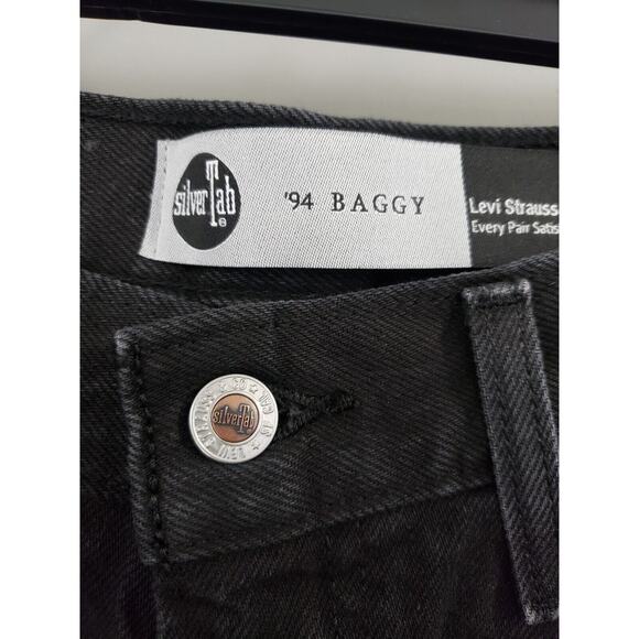 NEW Levis 29x31 Black Mid-Rise '94 Baggy Straight Jeans 30 Silver Tab Distressed - Picture 5 of 7